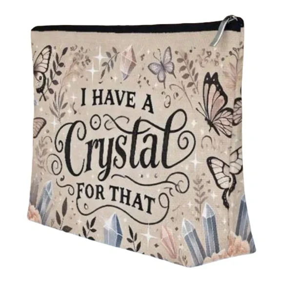 Beige Crystal ‘I Have A Crystal For That’ Essential Travel Cosmetic Bag - Picture 2 of 3